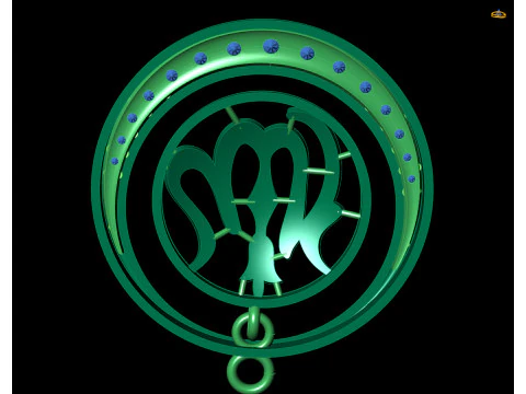 Gold Allah Calligraphy Gemstone Pendant CAD 3D Print Model