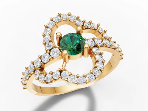 ゴールド パヴェ スワール ジェムストーン リング 3Dプリントモデル