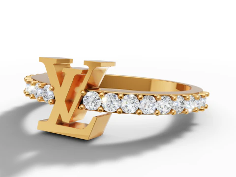 Gold Logo Gemstone Band Ring CAD 3D Print Model