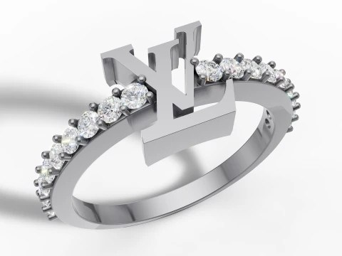 Gold Logo Gemstone Band Ring CAD 3D Print Model