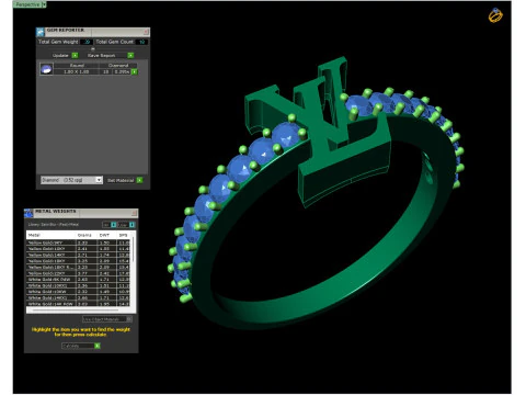 Gold Logo Gemstone Band Ring CAD 3D Print Model