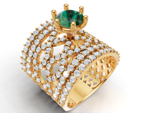 Gold Wide Lattice Pav Solitaire Ring CAD 3D Print Model