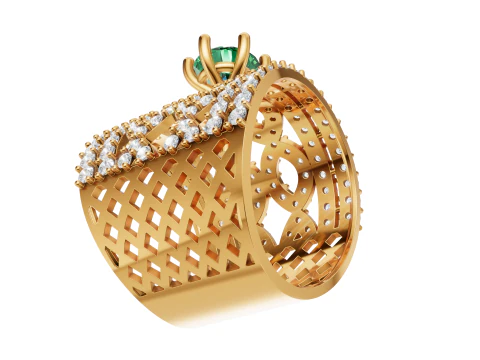 Gold Wide Lattice Pav Solitaire Ring CAD 3D Print Model