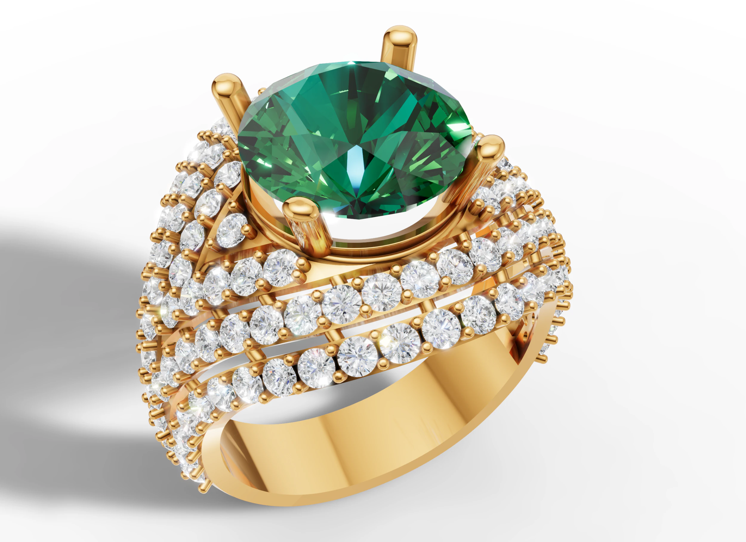 Gold Cluster Gemstone Dome Ring CAD 3D Print Model .c4d .max .obj .3ds .fbx .stl .blend 