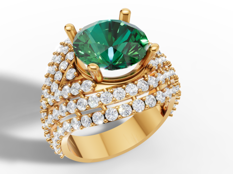 Gouden cluster edelsteen koepelring CAD 3D printmodel