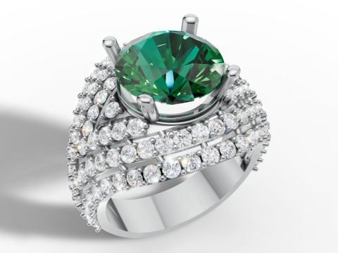 ゴールド クラスター ジェムストーン ドーム リング CAD 3Dプリントモデル