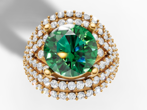 ゴールド クラスター ジェムストーン ドーム リング CAD 3Dプリントモデル