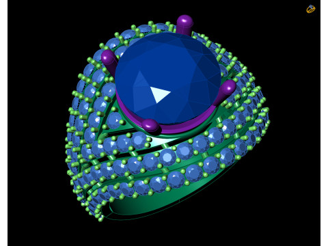 ゴールド クラスター ジェムストーン ドーム リング CAD 3Dプリントモデル