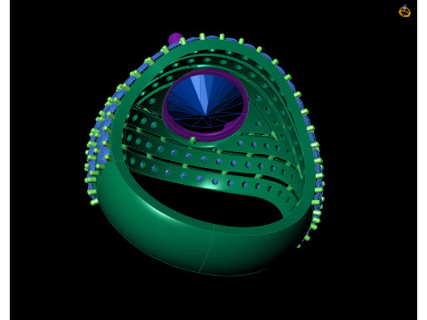 Gold Cluster Gemstone Dome Ring CAD 3D Print Model