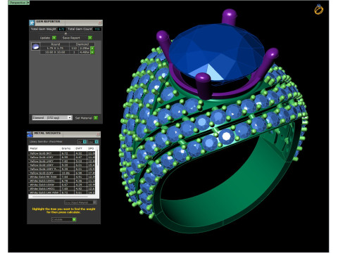 ゴールド クラスター ジェムストーン ドーム リング CAD 3Dプリントモデル