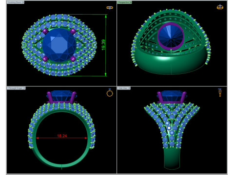 ゴールド クラスター ジェムストーン ドーム リング CAD 3Dプリントモデル