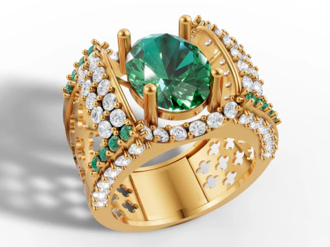 Anel de declara&ccedil;&atilde;o de pedra preciosa oval real em ouro CAD Modelo de Impressão 3D