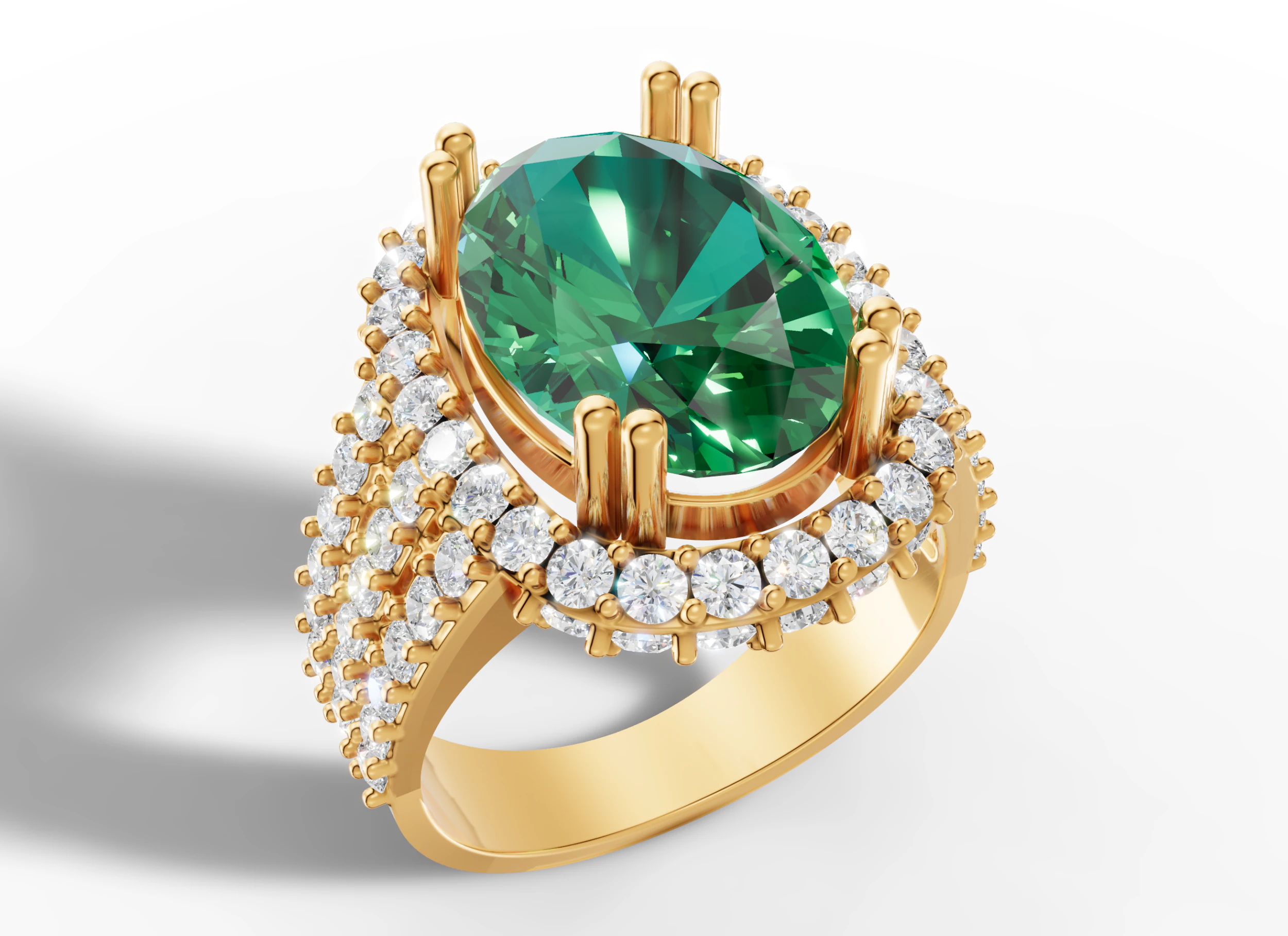Gold Oval Gemstone Halo Ring CAD 3D Print Model .c4d .max .obj .3ds .fbx .stl .blend 