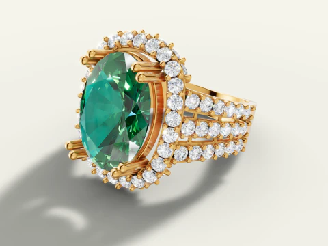Gold Oval Gemstone Halo Ring CAD 3D Print Model