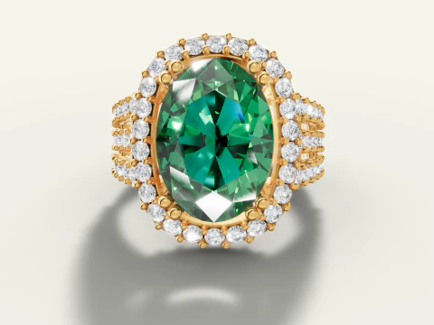 Gold Oval Gemstone Halo Ring CAD 3D Print Model