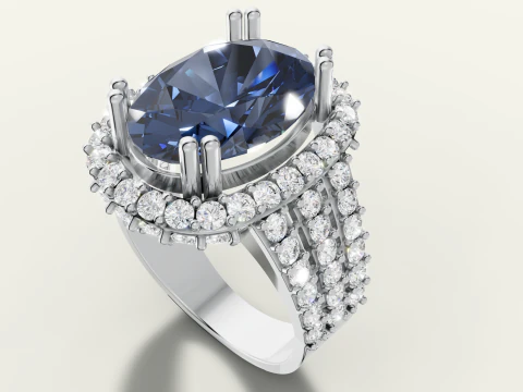 Gold Oval Gemstone Halo Ring CAD 3D Print Model