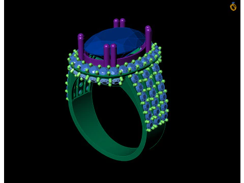 Gold Oval Gemstone Halo Ring CAD 3D Print Model
