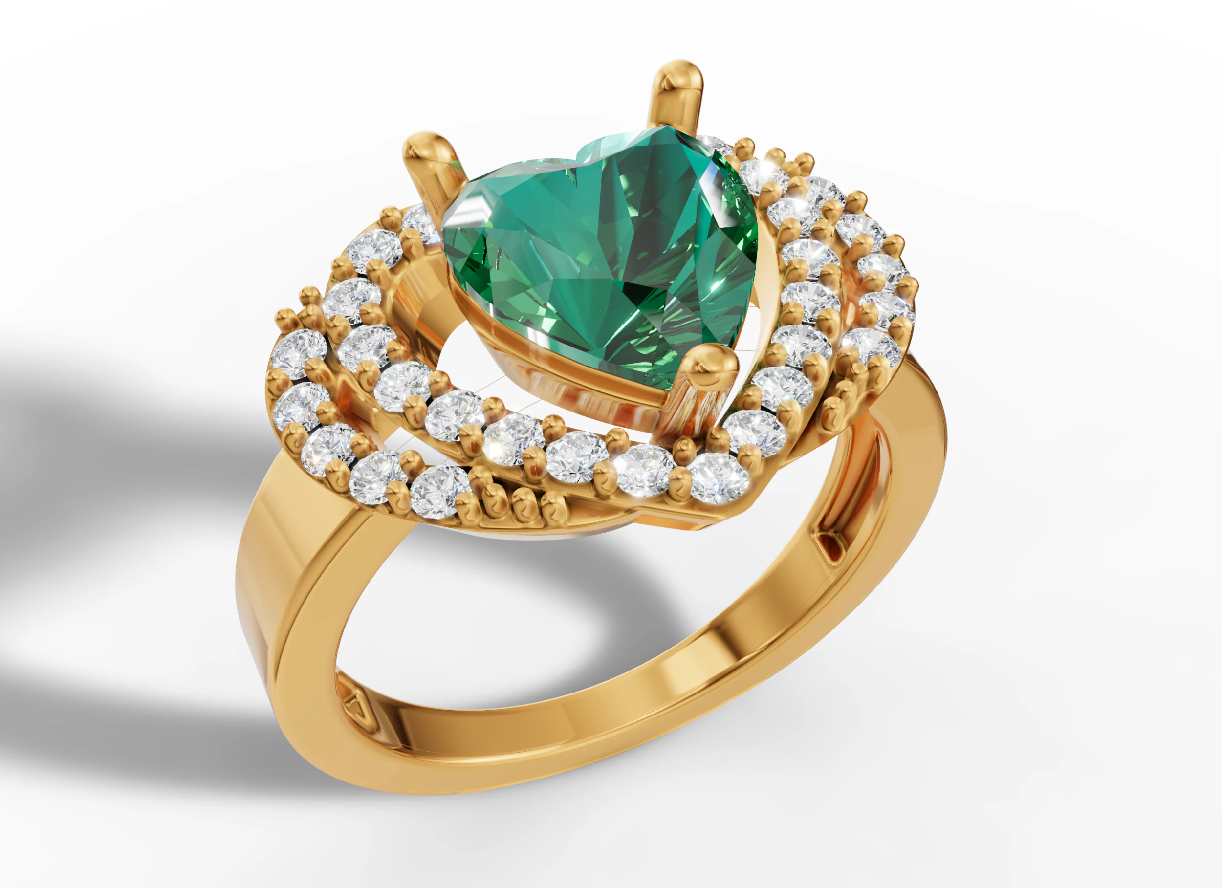 Gold Heart Gemstone Halo Ring CAD 3D Print Model .c4d .max .obj .3ds .fbx .stl .blend 
