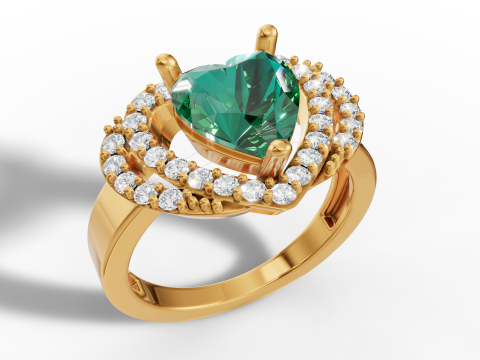 Gold Heart Gemstone Halo Ring CAD 3D Print Model
