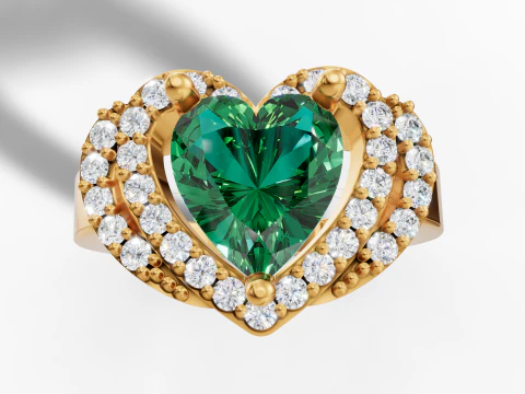 Gold Heart Gemstone Halo Ring CAD 3D Print Model