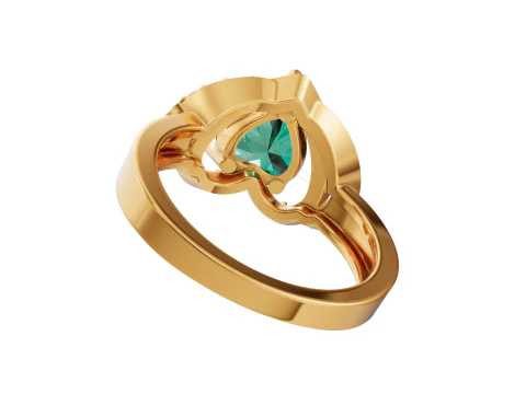 Gold Heart Gemstone Halo Ring CAD 3D Print Model
