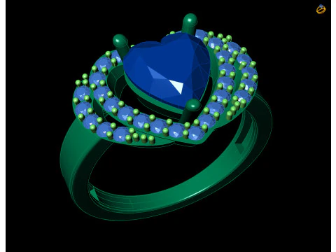 Gold Heart Gemstone Halo Ring CAD 3D Print Model