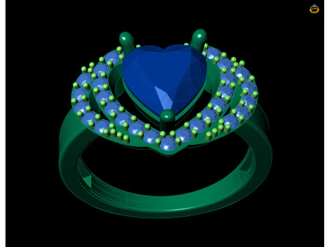 Gold Heart Gemstone Halo Ring CAD 3D Print Model