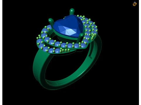 Gold Heart Gemstone Halo Ring CAD 3D Print Model