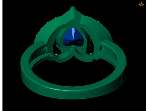 Gold Heart Gemstone Halo Ring CAD 3D Print Model