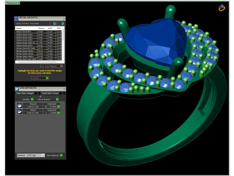 Gold Heart Gemstone Halo Ring CAD 3D Print Model