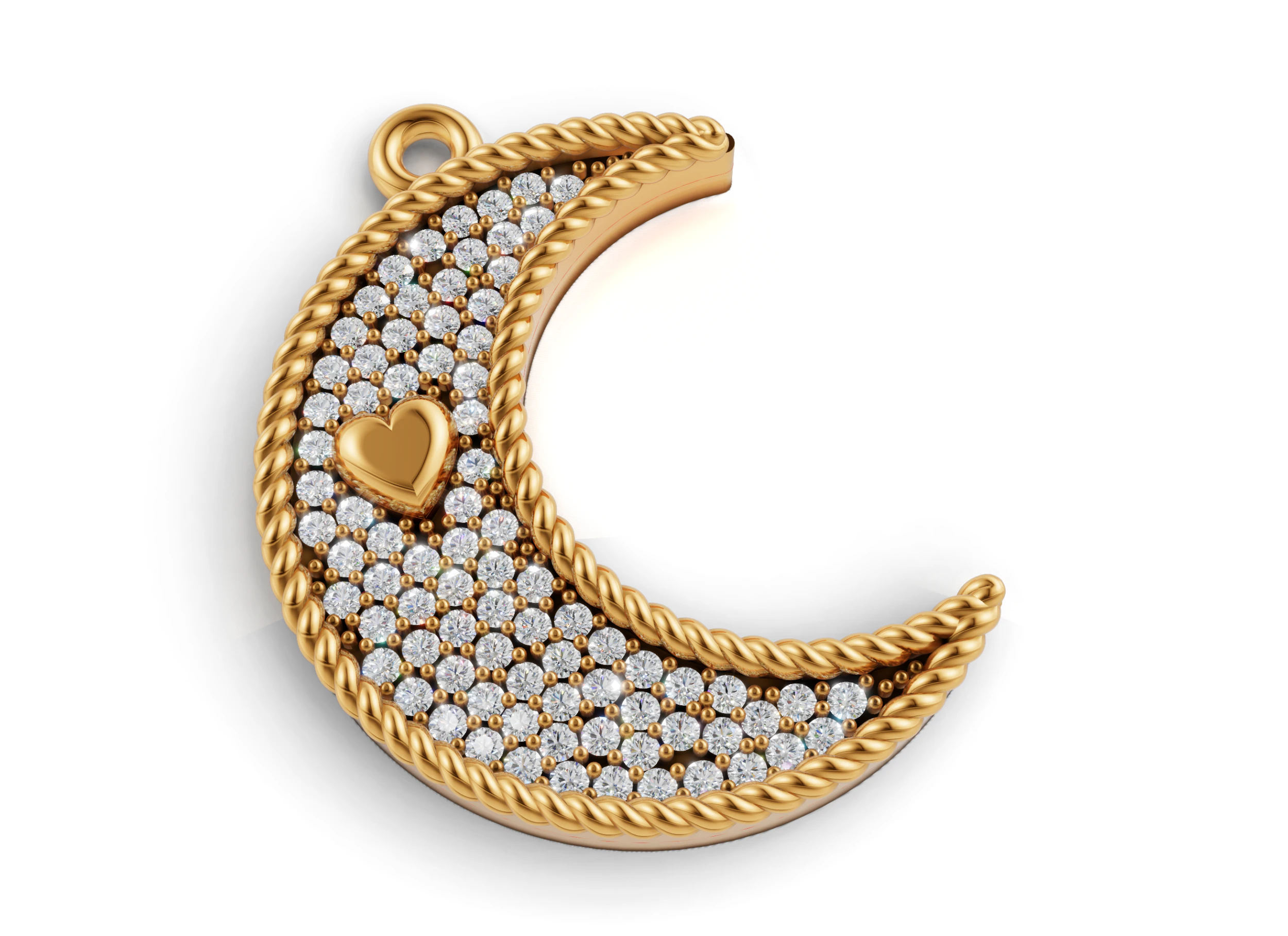 Gold Heart Crescent Moon Pendant CAD 3D Print Model .c4d .max .obj .3ds .fbx .stl .blend 