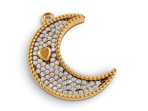 ゴールド ハート 三日月 ペンダント CAD 3Dプリントモデル