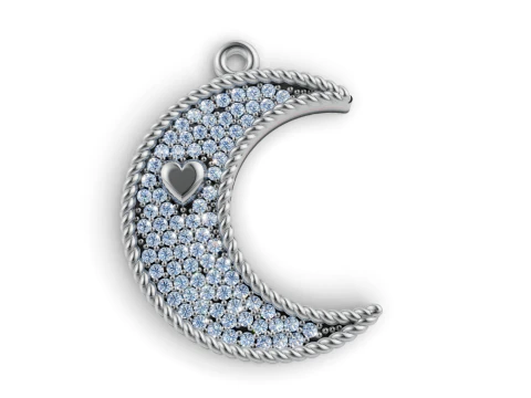Gold Heart Crescent Moon Pendant CAD 3D Print Model