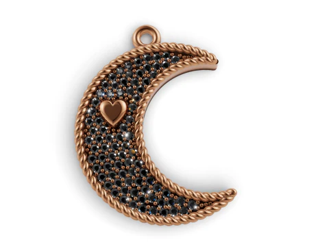 Gold Heart Crescent Moon Pendant CAD 3D Print Model