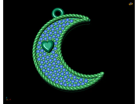 Gold Heart Crescent Moon Pendant CAD 3D Print Model