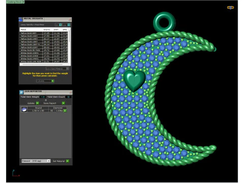 Gold Heart Crescent Moon Pendant CAD 3D Print Model