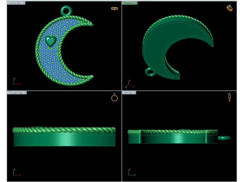 Gold Heart Crescent Moon Pendant CAD 3D Print Model