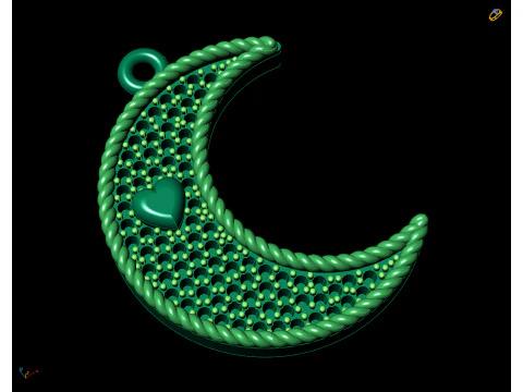 Gold Heart Crescent Moon Pendant CAD 3D Print Model