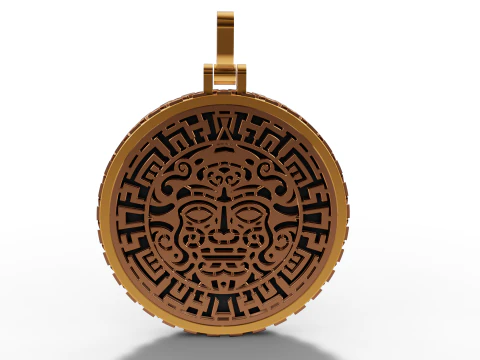 Gold Aztec Sun Face Tribal Medallion CAD 3D Print Model