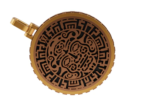 Gold Aztec Sun Face Tribal Medallion CAD 3D Print Model