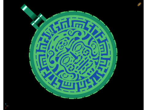 Gold Aztec Sun Face Tribal Medallion CAD 3D Print Model