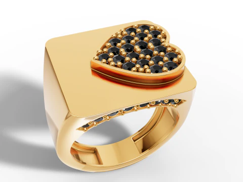 Кільце Halo із коштовним каменем із золотим серцем CAD 3D Принт Модель