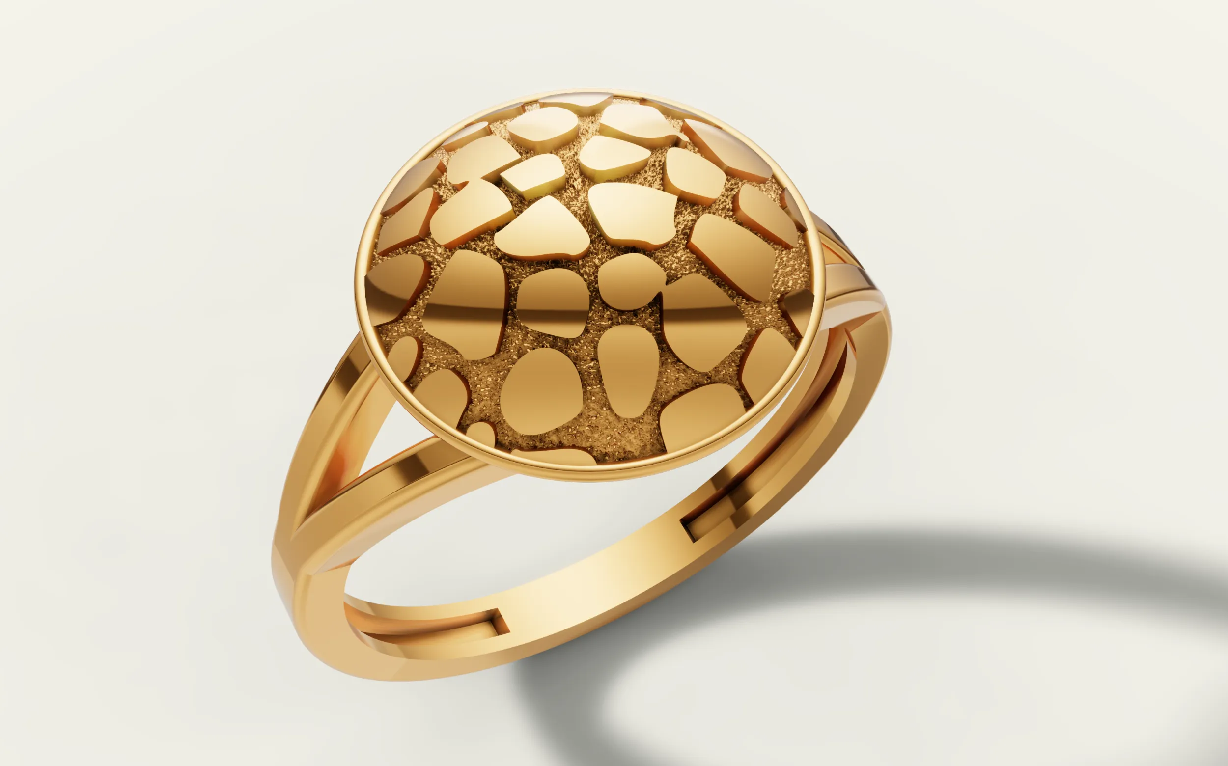スプリットシャンクのテクスチャード加工を施したラウンドナゲットリング 3Dプリントモデル .c4d .max .obj .3ds .fbx .stl .blend 
