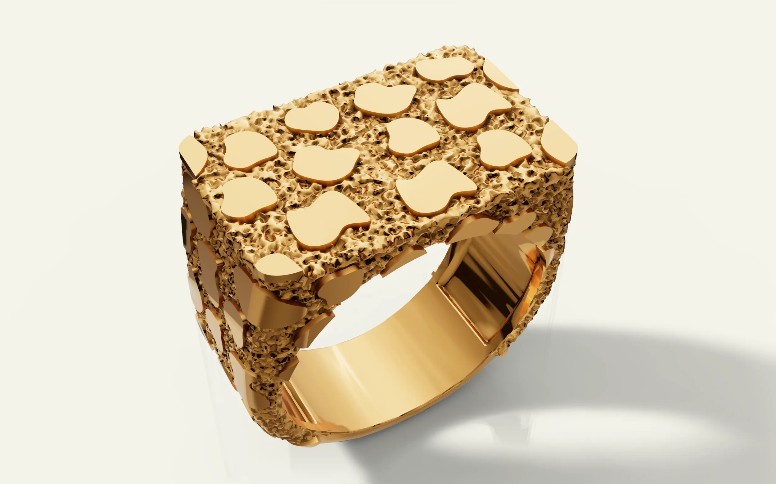 Nugget Ring Textured Signet Ring 3D Print Model .c4d .max .obj .3ds .fbx .stl .blend 