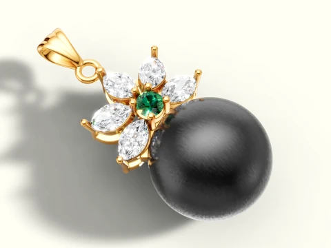 Pearl and Floral Marquise Stone Pendant 3D Model