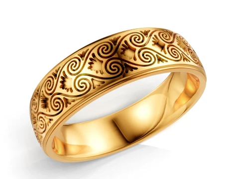 Artisanal Filigree Scroll Pattern Wedding Band 3D Print Model