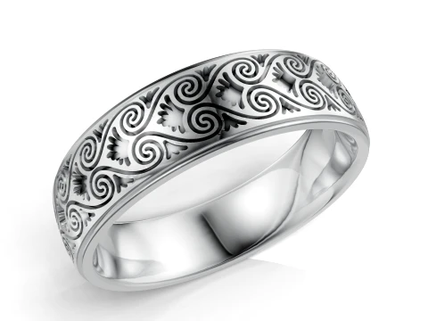 Artisanal Filigree Scroll Pattern Wedding Band 3D Print Model