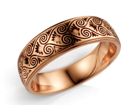 Artisanal Filigree Scroll Pattern Wedding Band 3D Print Model