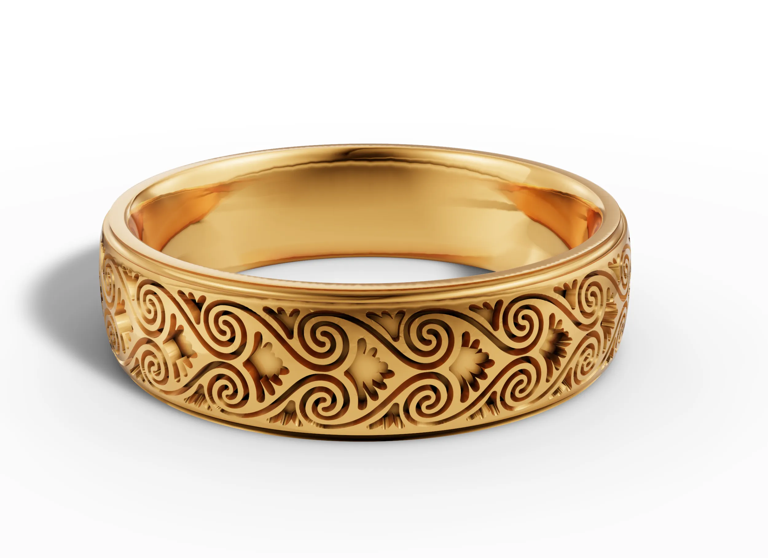 Artisanal Filigree Scroll Pattern Wedding Band 3D Print Model .c4d .max .obj .3ds .fbx .stl .blend 