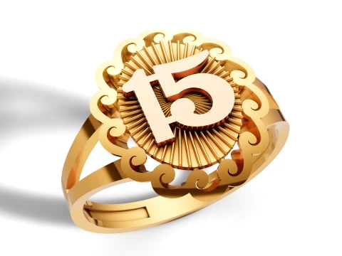 Gouden Horizon gebeeldhouwde Sunburst 15 Quinceanera-ring 3D printmodel